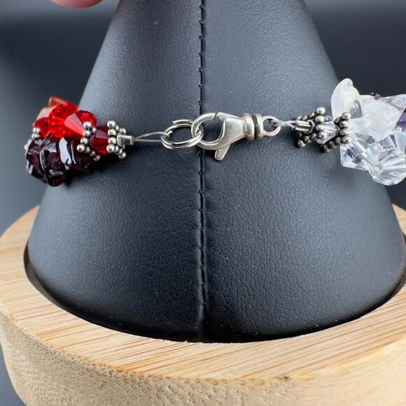 Artisan Sterling Silver Beaded Multi-Gemstone Cluster Rainbow Bracelet 7.5" - Picture 6 of 7